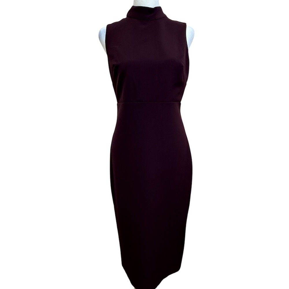 Express Womens Sleeveless Mock Neck Midi Sheath Dress Burgundy Plum Size S